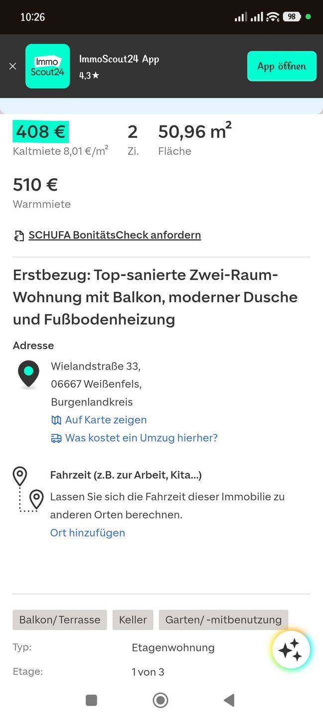 Mietwohnung, 1 Zimmer, 50 m², in Weißenfels, 6667 Weißenfels