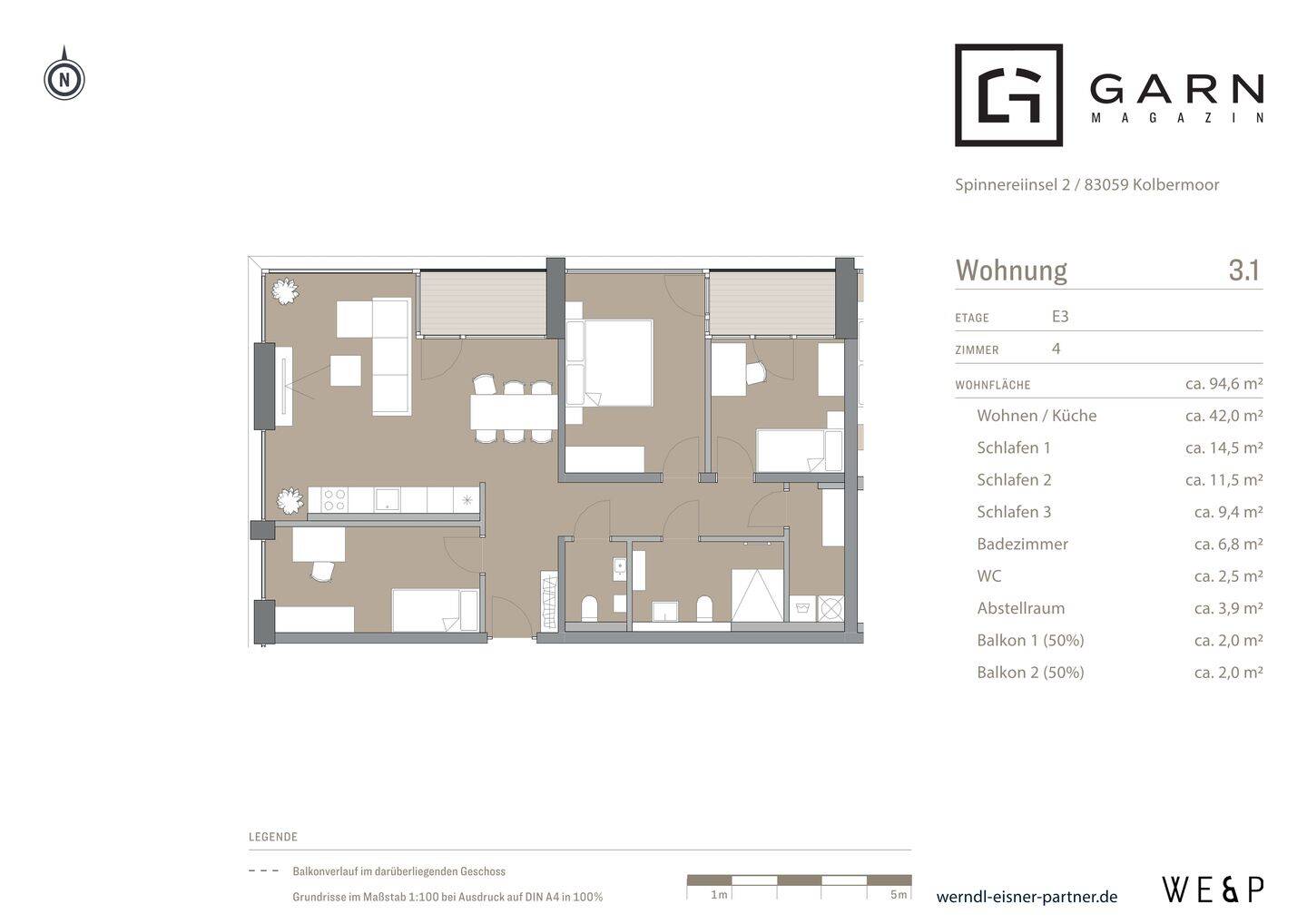 4-Zimmer Neubauwohnung mit ca. 95 m² Wohnfläche, über den Dächern der Alten Spinnerei in Kolbermoor, 83059 Kolbermoor