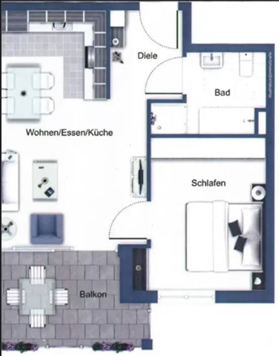 Geschmackvolle, neuwertige 2-Raum-Hochparterre-Wohnung mit gehobener Innenausstattung, großer Balkon und Einbauküche, 73098 Rechberghausen