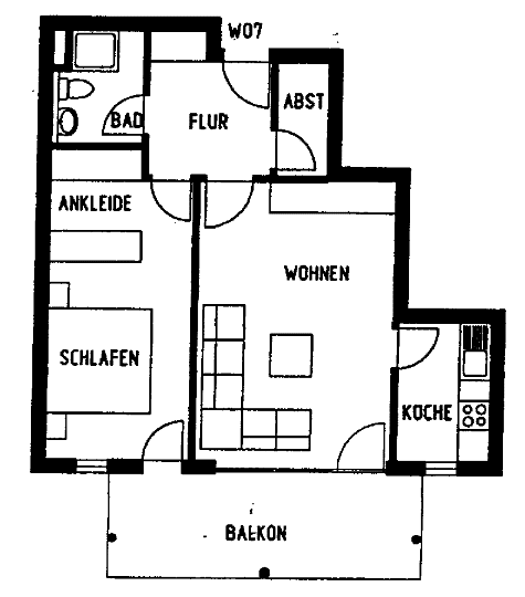 Helle, gepflegte 2,5 Zimmerwohnung 58 qm mit Südbalkon von Wohn- + Schlafzimmer, 74321 Bietigheim-Bissingen