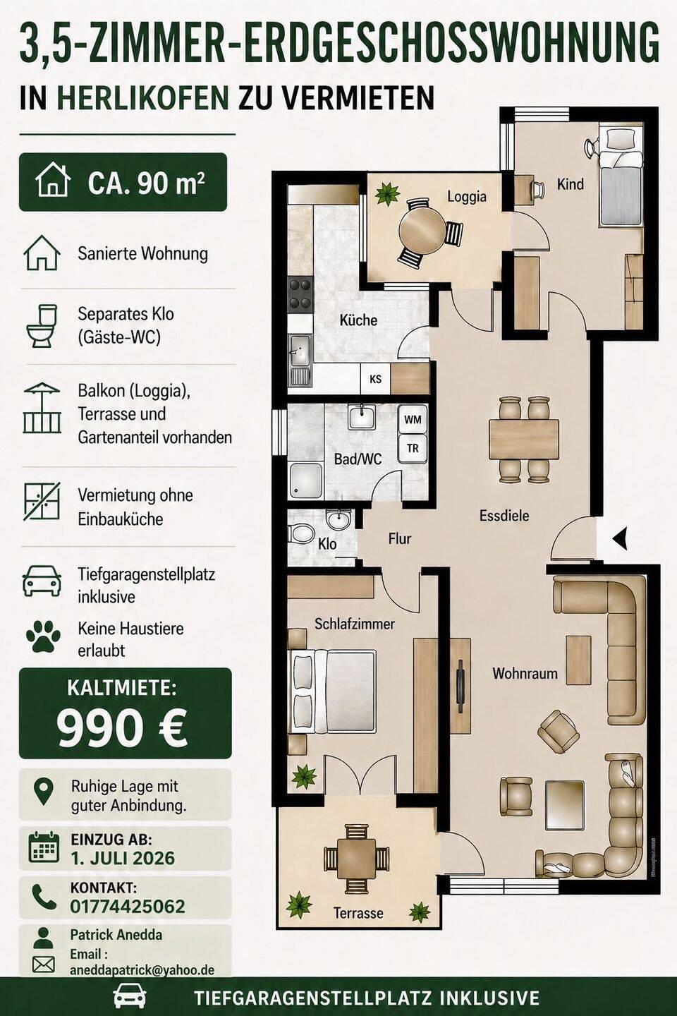 Erdgeschoss Wohnung in Herlikofen, 73527 Schwäbisch Gmünd