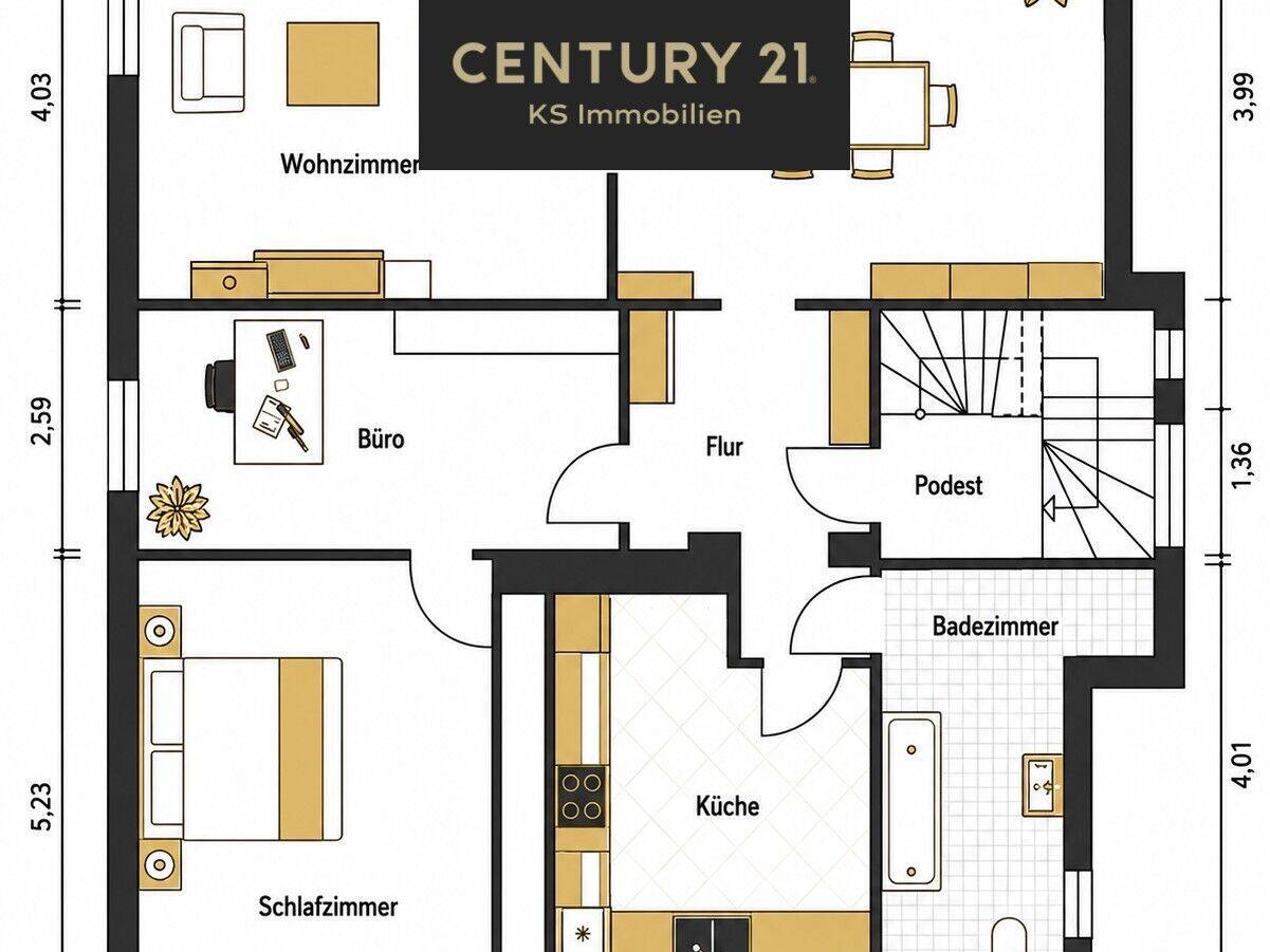 Attraktive 3-Zimmer-Wohnung im Obergeschoss mit Gartennutzung in zentraler Wohnlage von Saarbrücken, 66121 Saarbrücken