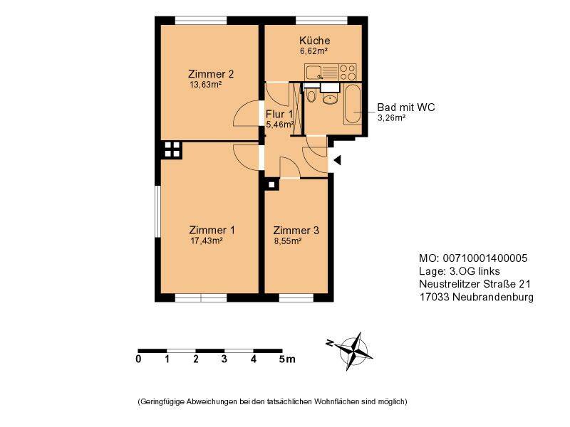 Renovierte 3- Zimmer Wohnung ab 31.07.2026, 17033 Neubrandenburg