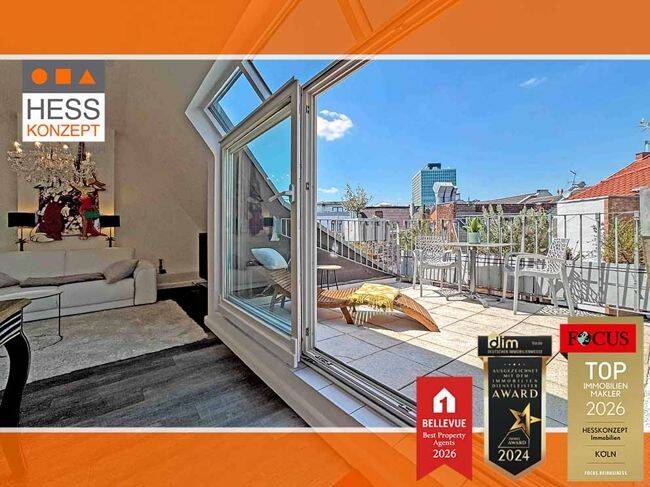 MODERIERTER PROFI-FILM: Top möblierte 3-Zi.-Wohnung, Balkon, Galerie+Dachterrasse, ruhige City-Lage!