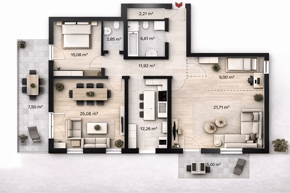 Großzügige 3,5 Zimmer-Wohnung mit Garten, zwei Terrassen & Garage, 94124 Büchlberg