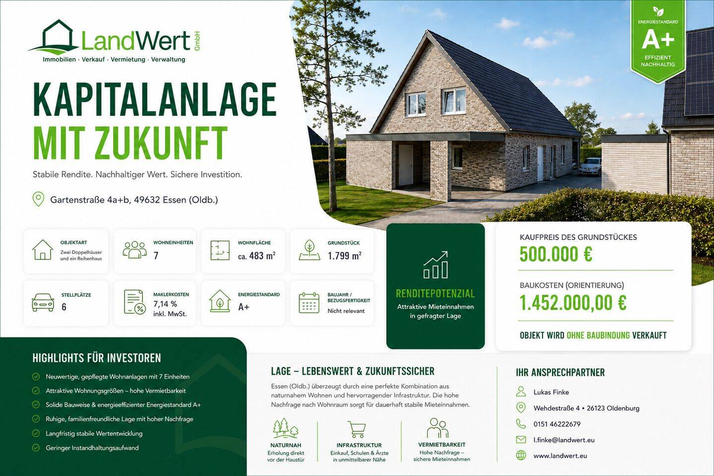 Neubau-Wohnanlage in Essen (Oldb.) zwei Doppelhäuser & ein Reihenhaus im KfW-40-Standard mit QNG Zertifizierung, 49632 Essen (Oldenburg)