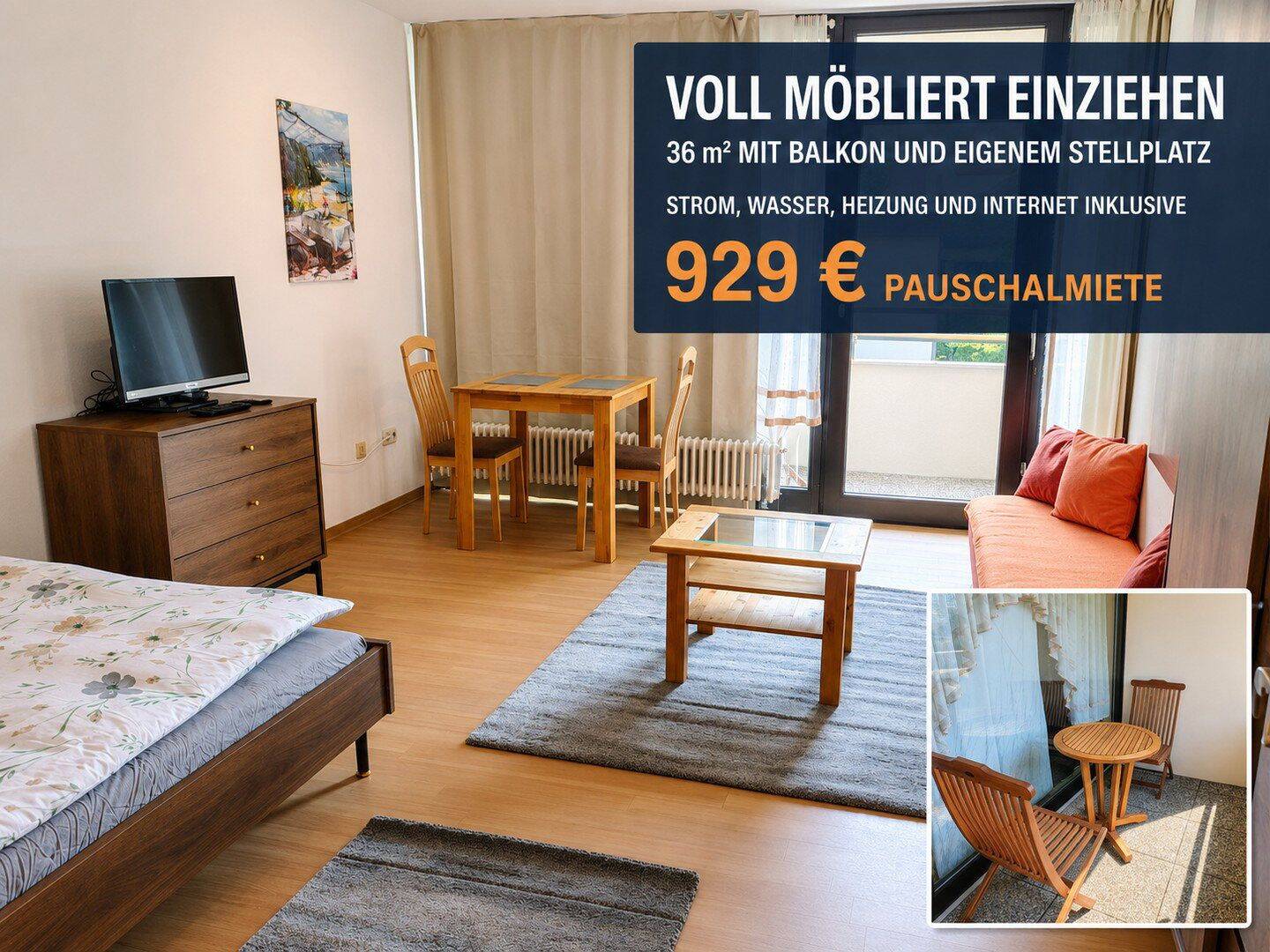 Möbliertes 1 Zimmer Apartment mit Balkon, Stellplatz und Pauschalmiete, 30539 Hannover