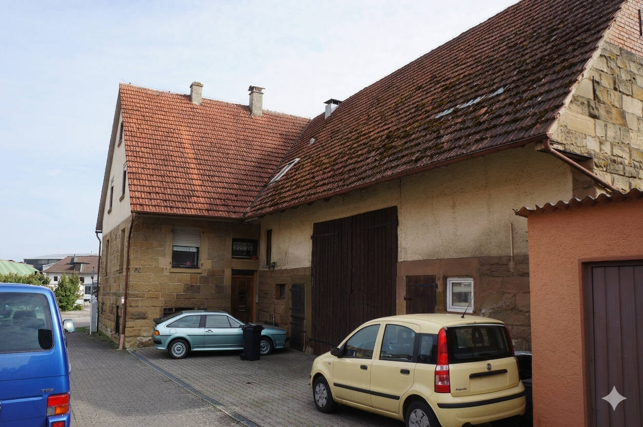 Wohnen, Arbeiten, Erweitern: Zweifamilienhaus mit Werkstatt, Scheune & optional Baugrundstück, 74397 Pfaffenhofen
