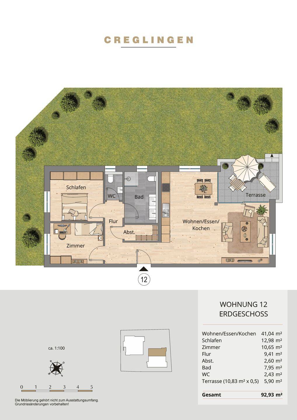 Whg. 12 – Optimal geschnittene Erdgeschosswohnung mit großzügigem Balkon und Garten!, 97993 Creglingen