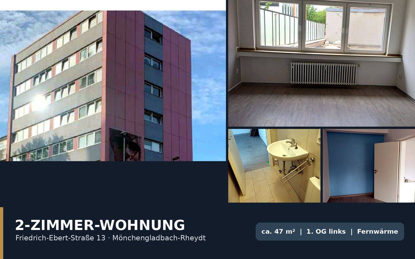 Zentrale Zweizimmerwohnung ab sofort in der Friedrich Ebert Str. 13 in Mönchengladbach zu vermieten, 41236 Mönchengladbach (Bonnenbroich Geneicken Heyden Mülfort Rheydt)