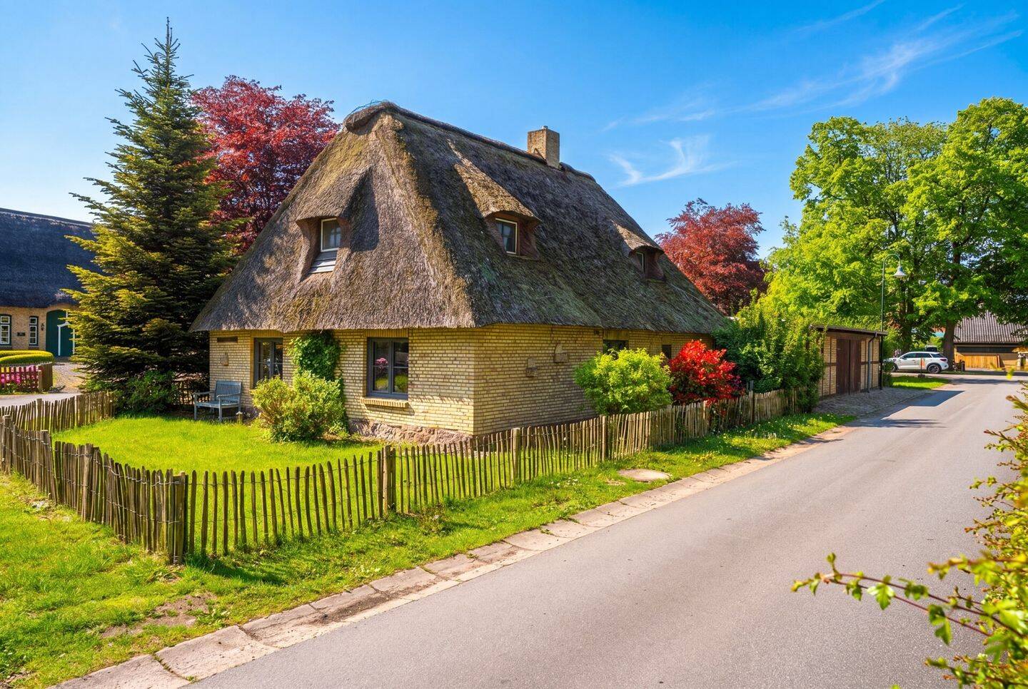 Pflegeleichtes Haus unter Reet mit Kamin, Hobbybereich, separater Garage & überdachter Terrasse!, 24876 Hollingstedt