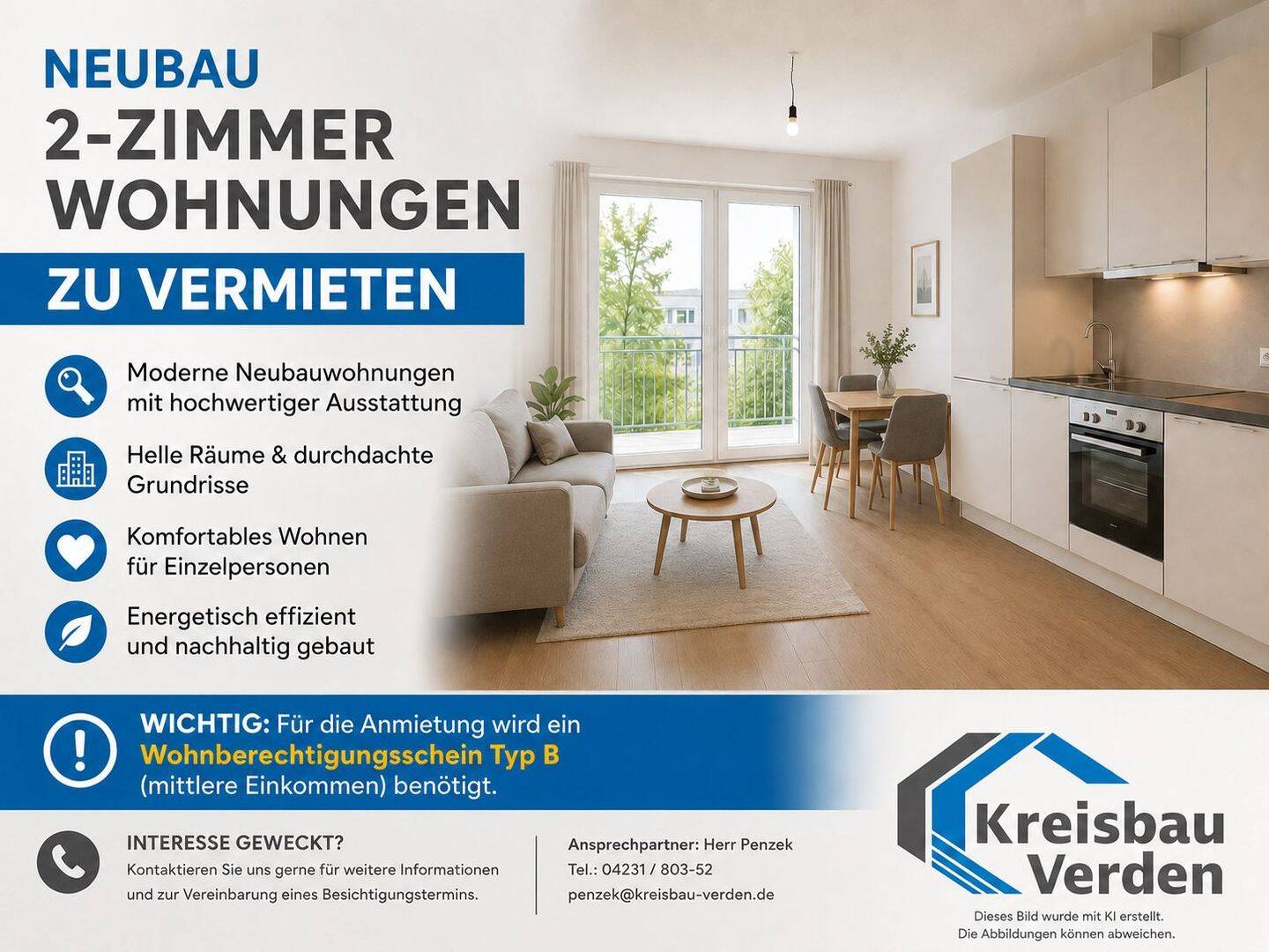B-Schein! Neubau 2-Zimmer Wohnungen zu vermieten, 28832 Achim