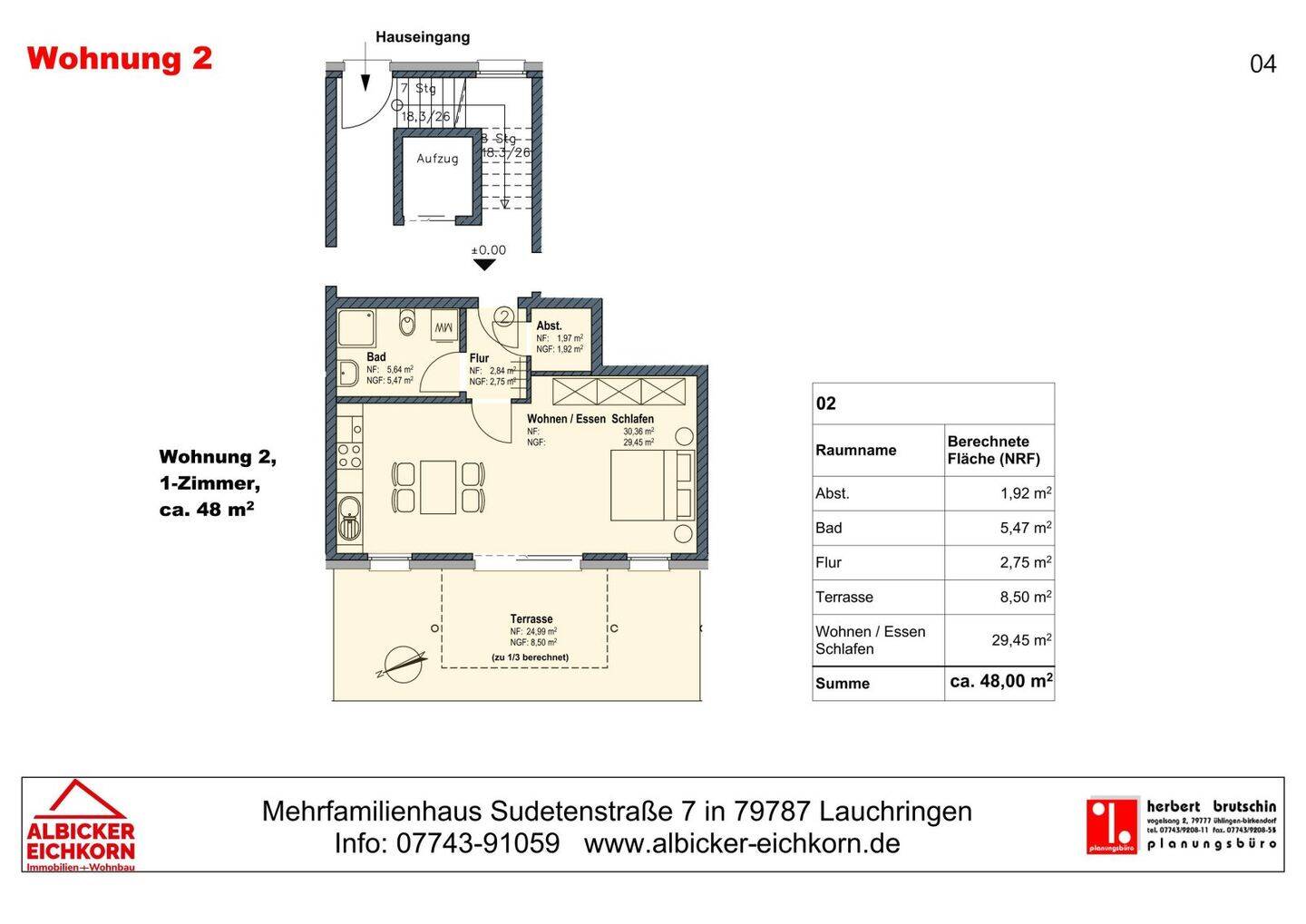 Erstbezug in Lauchringen: 2-Zi. EG mit Terrasse ca. 48 m² mit Lift zum 1.11.26 zu vermieten, 79787 Lauchringen