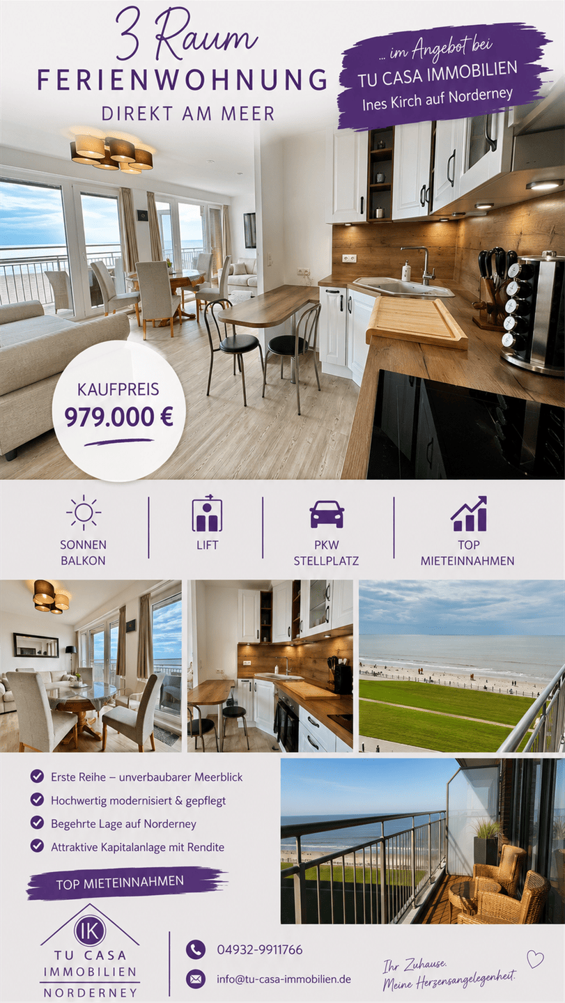 Premium FEWO mit Meerblick + top Mieteinnahmen/ PKW Stellplatz inklusive, 26548 Norderney