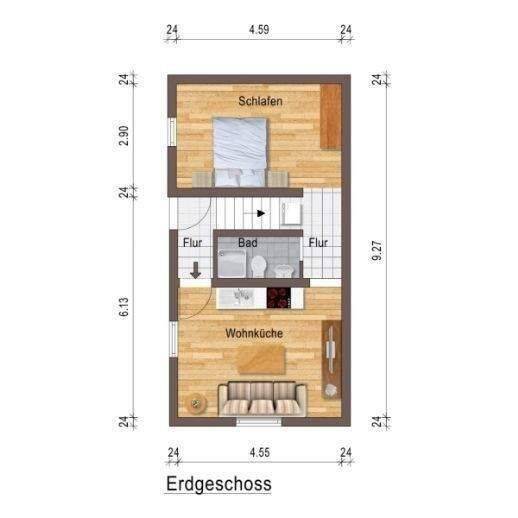 Gut geschnittene 2 -Zimmer Wohnung; ebenerdig mit Einbauküche!, 55246 Wiesbaden (Mainz-Kostheim)