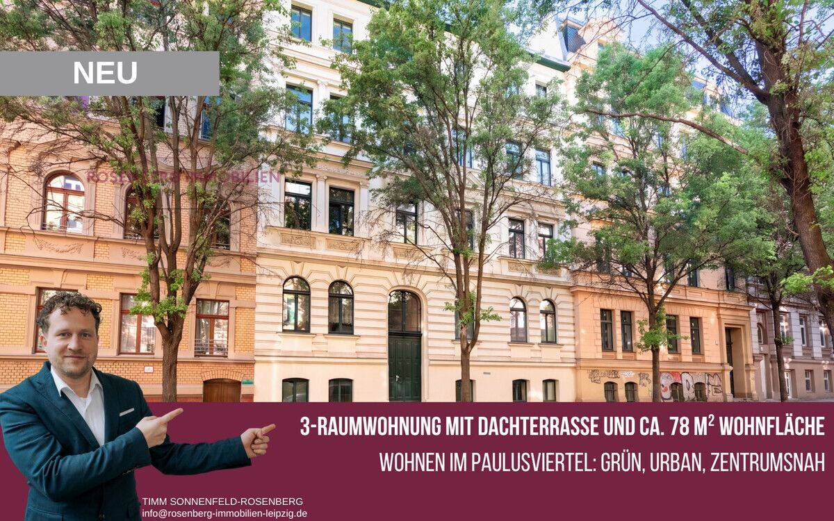 Altbauflair und Dachterrasse: Charmante 3-Raumwohnung in Halle (Saale), 6114 Halle (Saale) (Am Wasserturm Giebichenstein Innenstadt Paulusviertel Trotha)