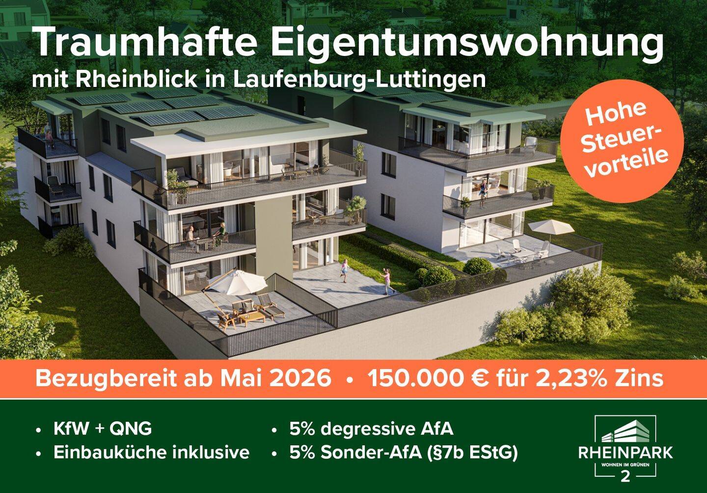 Neubau: Helle 3.5-Zimmerwohnung mit großem Garten und Einbauküche, 79725 Laufenburg (Baden)