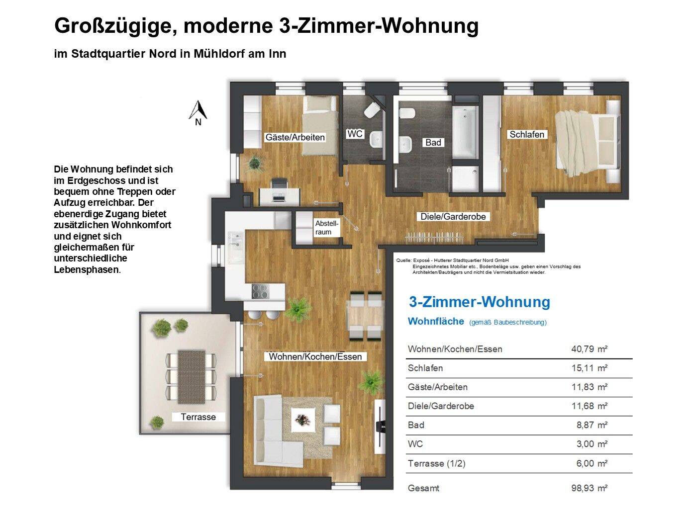 Großzügige 3-Zimmer-Wohnung mit Terrasse in ruhiger, zentraler Lage / Mühldorf am Inn, 84453 Mühldorf a. Inn