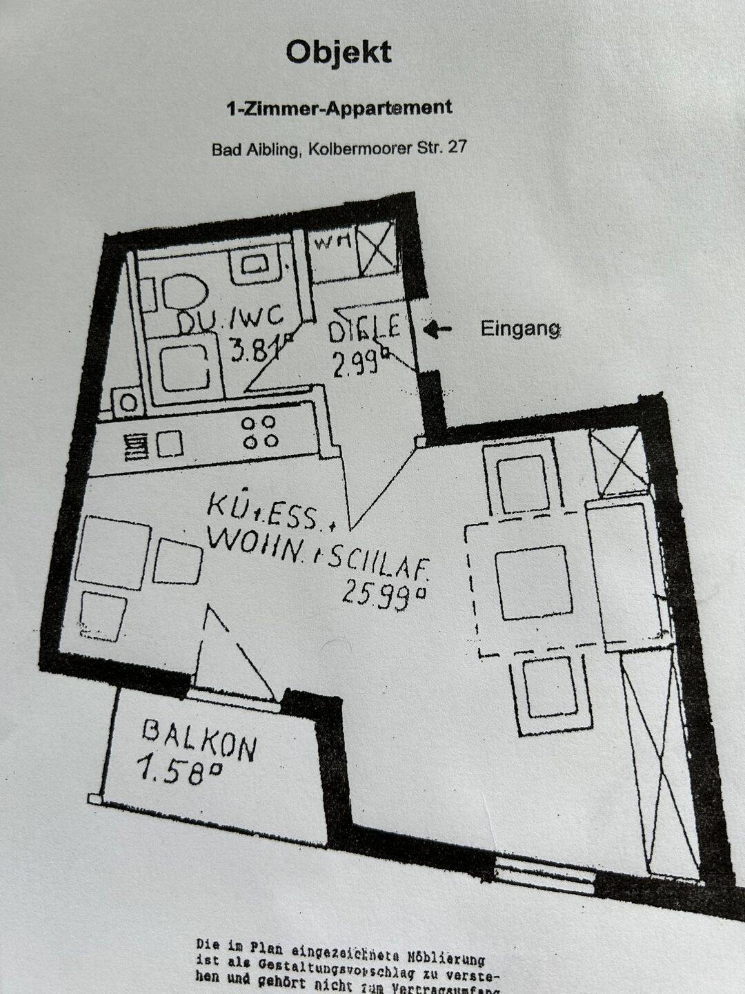 Gepflegte 1 – Zimmer Wohnung in Bad – Aibling, 83043 Bad Aibling