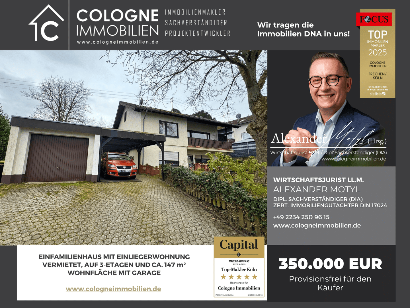 EINFAMILIENHAUS MIT EINLIEGERWOHNUNG VERMIETET, AUF 3-ETAGEN UND CA. 147 m² WOHNFLÄCHE MIT GARAGE, 53639 Königswinter