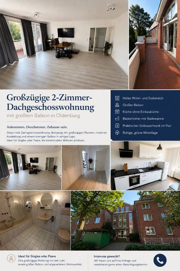 RESERVIERT! Sonnige 2 Zi. W. (Nr. 14) im DG inkl. Balkon & PKW Stellpl. in OL für berufst. Mieter!, 26133 Oldenburg (Oldb) (Kreyenbrück)