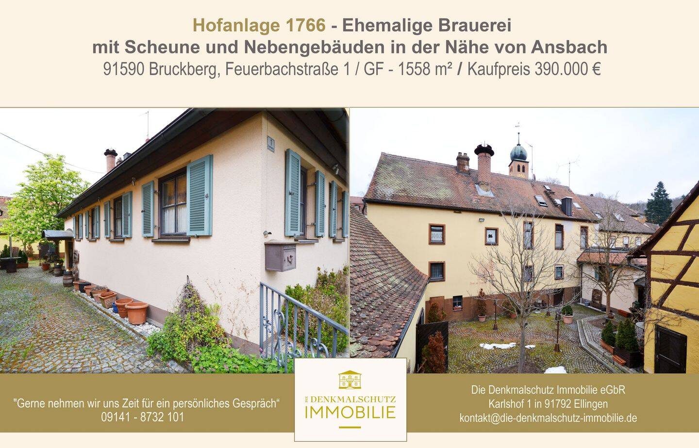 Hofanlage 1766 – ehemalige Brauerei mit Scheune und Nebengebäuden in der Nähe von Ansbach, 91590 Bruckberg