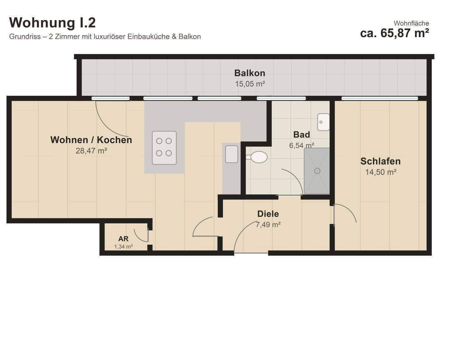 2 Zimmer-Whg. inkl. luxuriöser Einbauküche und großem Balkon, 90459 Nürnberg