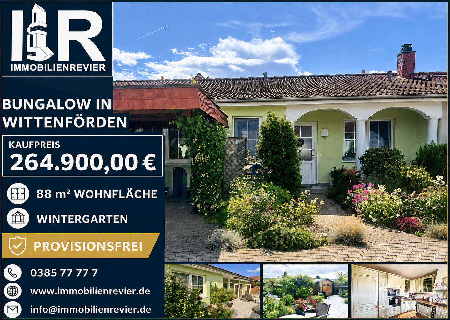 Provisionsfreier Reihenbungalow mit Wintergarten und gepflegtem Garten in Wittenförden, 19073 Dümmer