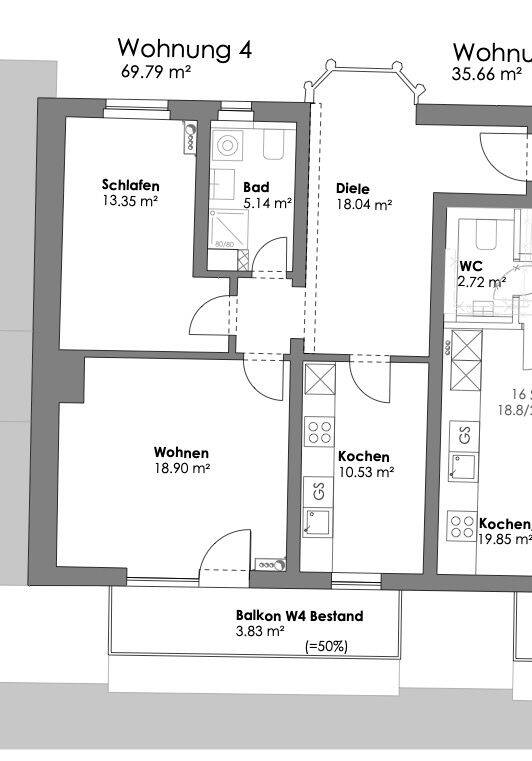 Rarität, renovierte 2,5 Zimmerwohnung mit EBK, Balkon und optionalem TG-Stellplatz in Stadtamhof, 93059 Regensburg
