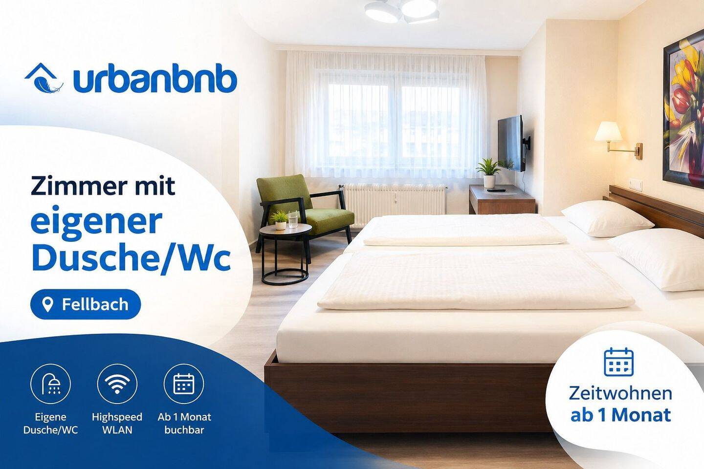 Zimmer mit Dusche/WC in Fellbach ab 1 Monat mieten, 70736 Fellbach