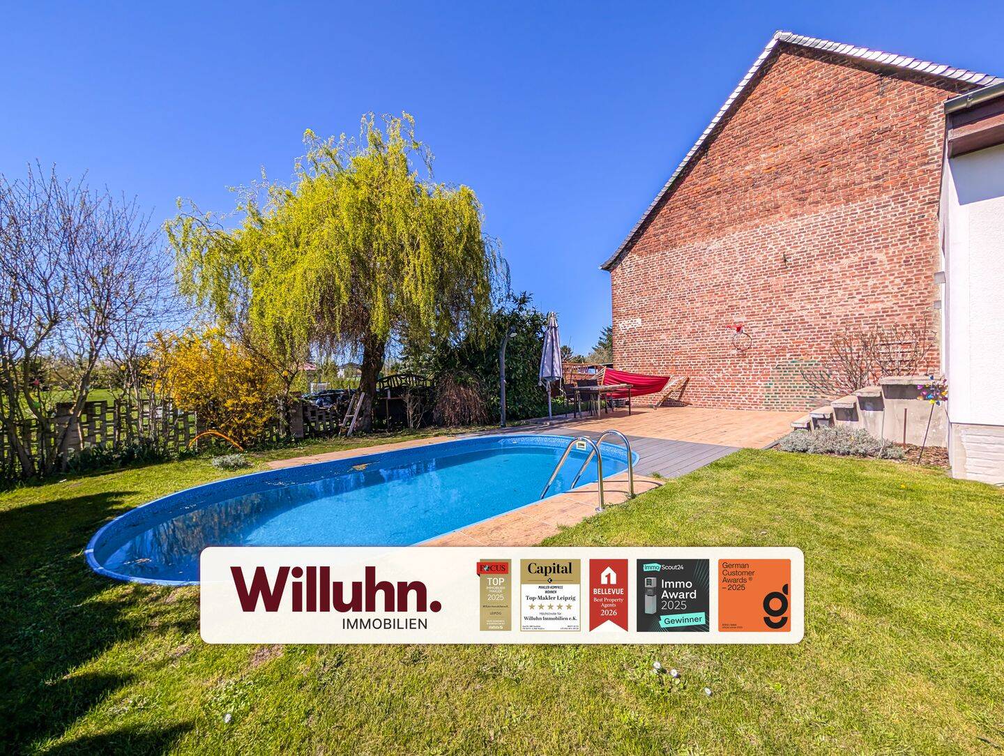 Idyllisch Wohnen – Hobby – Vermietung: 3 WE mit großem Grundstück, Pool, Gartenhaus, Werkstatt, 4838 Eilenburg