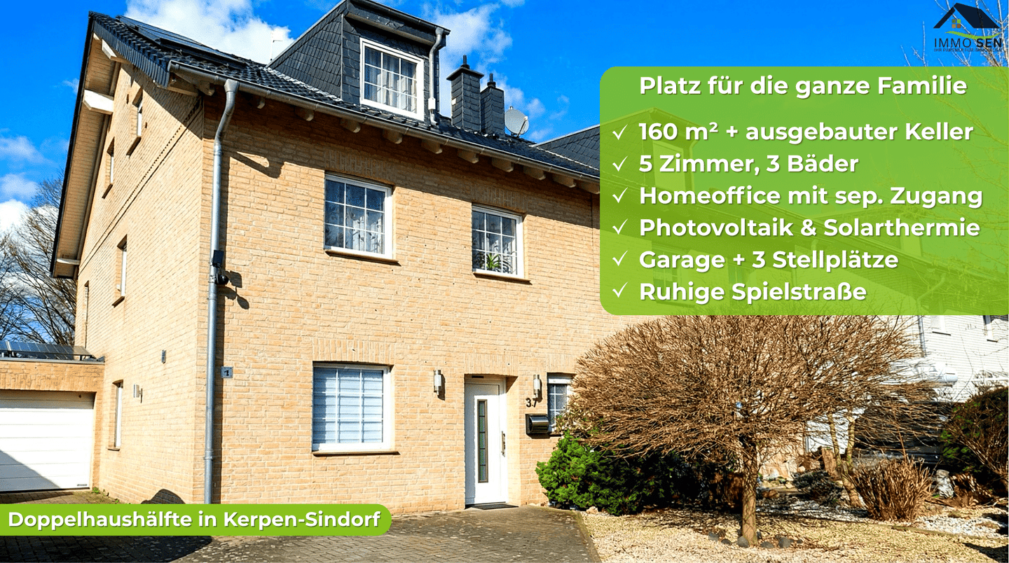 Raum für die ganze Familie – Doppelhaushälfte mit 160 m², ausgebautem Keller & PV in Kerpen-Sindorf, 50170 Kerpen