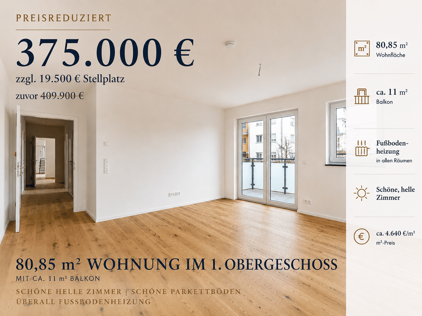 MODERNE 3-ZIMMER-WOHNUNG IM 1. OBERGESCHOSS MIT BALKON IN FÜRTH, 90765 Fürth
