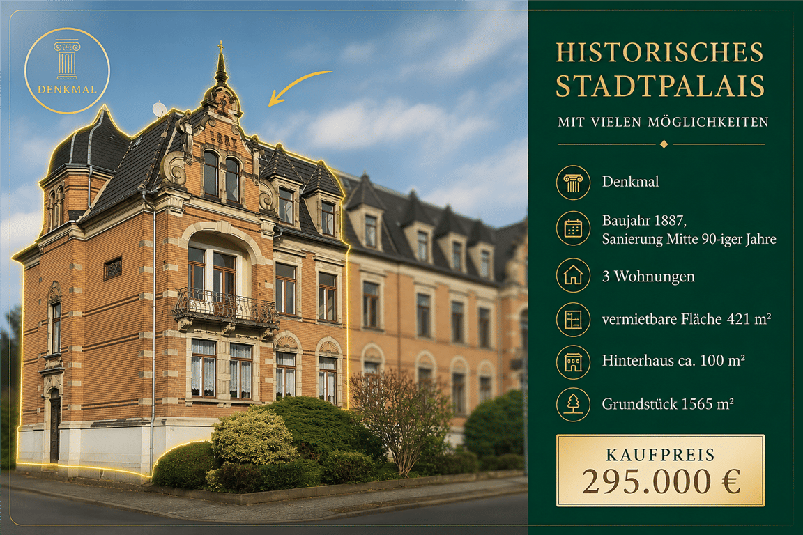 Historisches Stadtpalais  1887 mit Parkgarten + Entwicklungspotenzial, 2763 Zittau