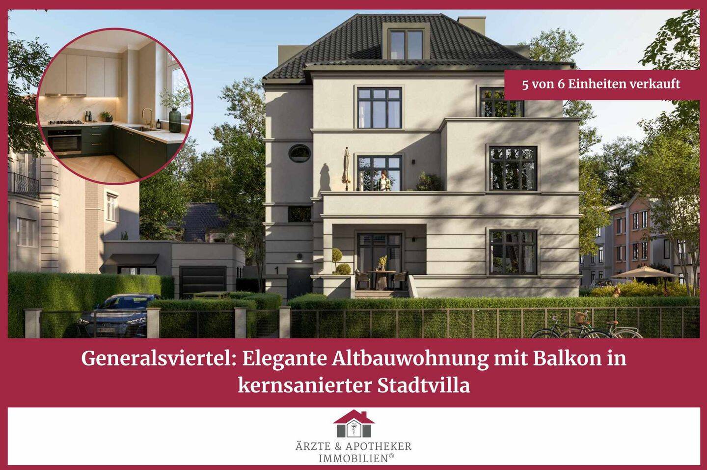 Generalsviertel: Elegante Altbauwohnung mit Balkon in kernsanierter Stadtvilla