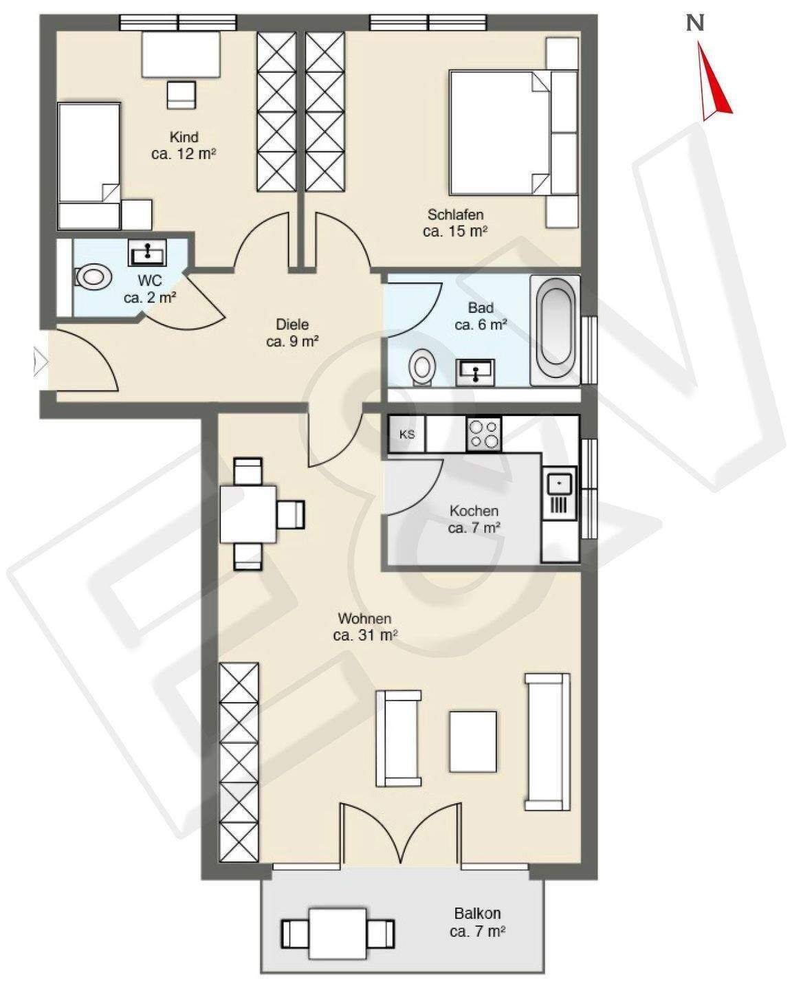 barrierefreie KfW55 3-Zimmer Wohnung mit eigener Terrasse OG Erstbezug, 50374 Erftstadt