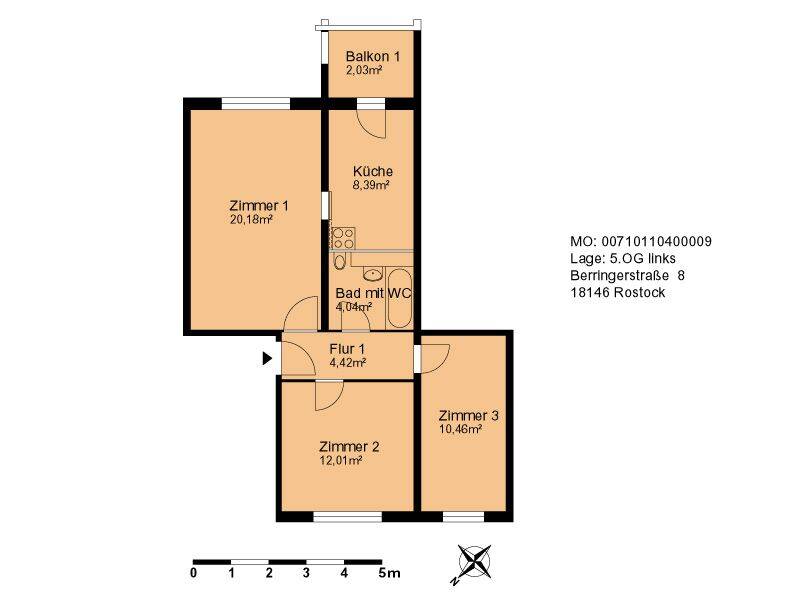 Helle 3-Zimmer-Stadtwohnung im 5. OG – Überblick statt Aufzug, ideal für fitte Großstadtmenschen, 18146 Rostock