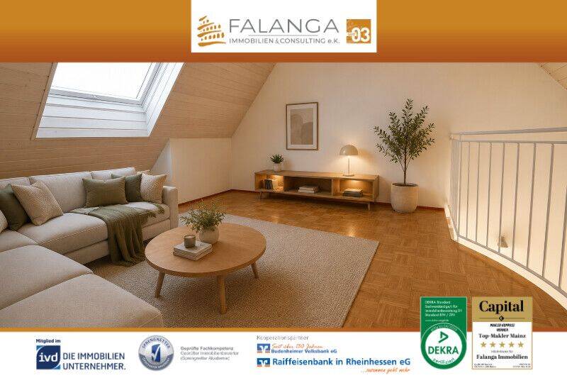 Falanga Immobilien – Wohntraum auf zwei Ebenen – Helle Galerie-Maisonette in Budenheim!, 55257 Budenheim