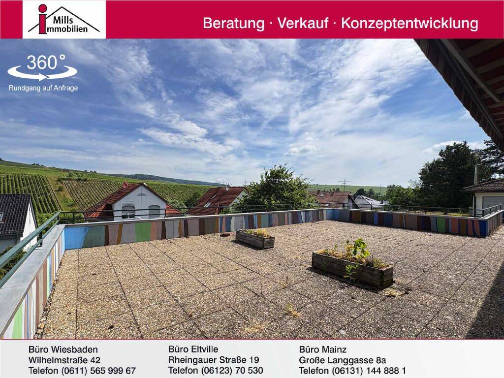 Penthouse-Wohnung mit Garten, Terrasse und Panoramablick in top Feldrandlange von Eltville, 65343 Eltville am Rhein