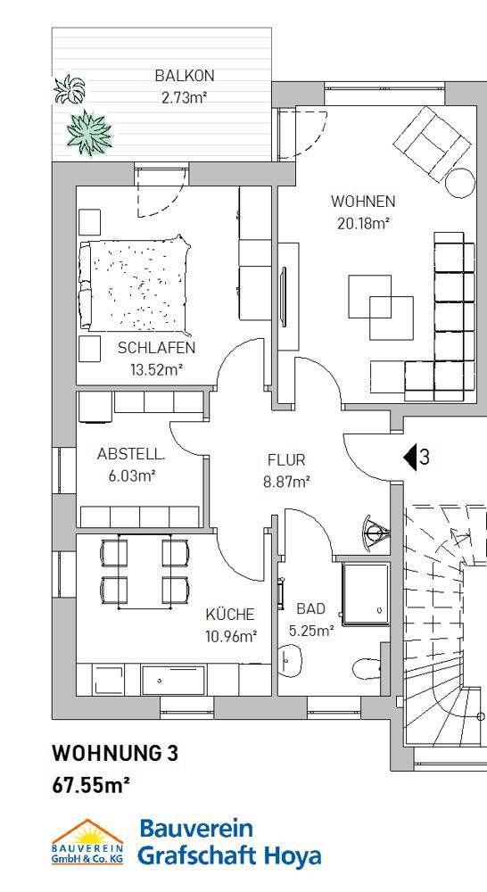 2-Zimmer-Wohnung im I. OG mit Balkon, 27283 Verden (Aller)