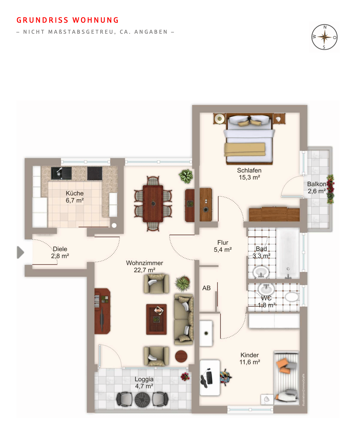 Bezugsfreie, helle 3-Zimmer-Wohnung mit Südloggia & Ostbalkon in München-Forstenried, 81475 München (Thalk. Obersendl.-Forsten-Fürstenr.-Solln)