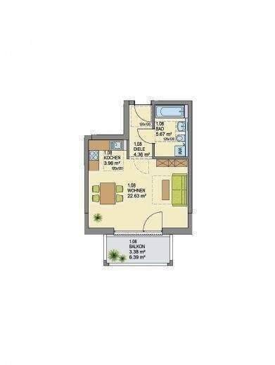 Traumhafte 1-Zimmer-Wohnung mit Balkon in Straubing/Süd mit Einbauküche, 94315 Straubing