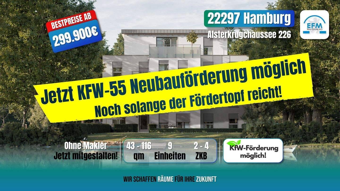 ++ZINS-/MIET-/ENERGIESPAREND++ 4 ZKB mit KfW 100.000€-Darlehen, 22297 Hamburg (Hamburg-Nord Alsterdorf Barmbek-Nord Groß Borstel Winterhude)