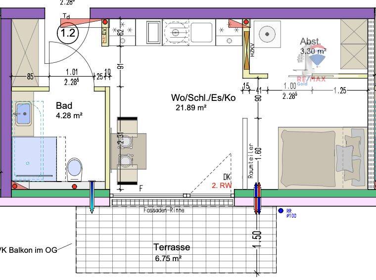 NEUBAU (Whg.Nr. 1.2) 1,5-Zimmer-Wohnung im EG mit Carport, der für E-Mobilität vorgerüstet ist, 74564 Satteldorf