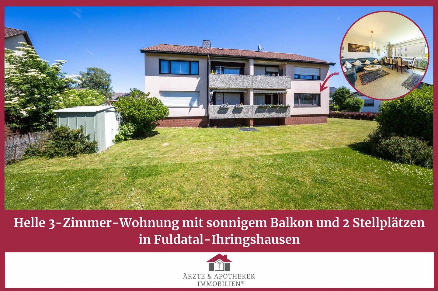 Helle 3-Zimmer-Wohnung mit sonnigem Balkon und 2 Stellplätzen in Fuldatal-Ihringshausen, 34233 Fuldatal (Wolfsanger/Hasenhecke)