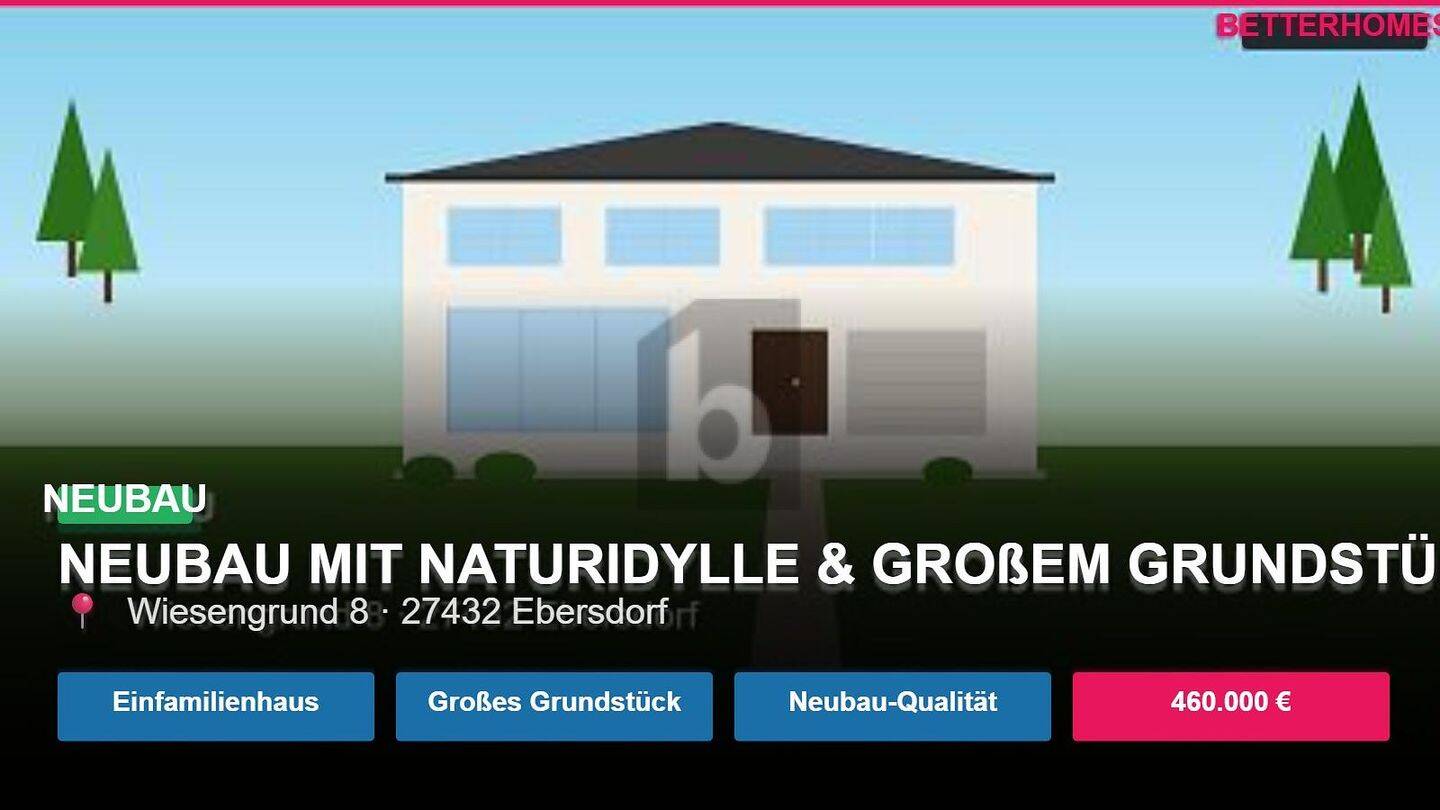 NEUBAU MIT NATURIDYLLE & GROßEM GRUNDSTÜCK, 27432 Ebersdorf