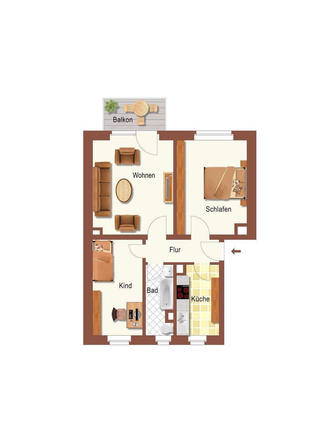 schicke 3-Zi.-Wohnung,Südbalkon, PKW-SP, 4668 Grimma