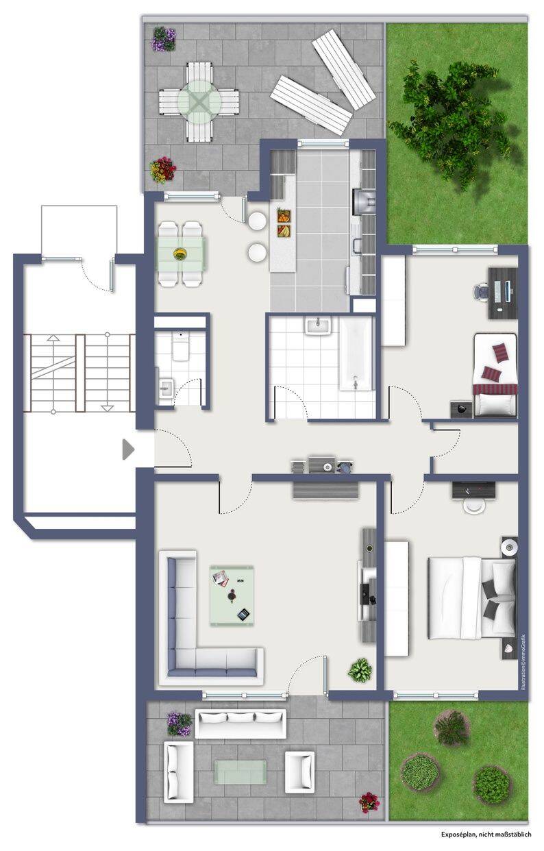 FRÜH Immobilien: Wohnen am Stadtpark in Lampertheim, große Wohnung mit 2 Terrassen, 68623 Lampertheim