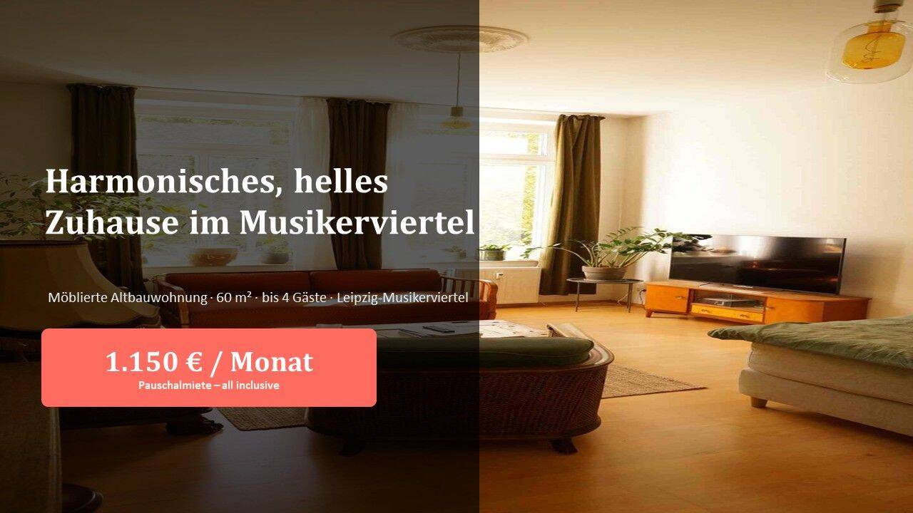 Möbliert auf Zeit: 60 m² Altbau am Floßplatz, alles inklusive, 4107 Leipzig (Zentrum Zentrum-Süd)