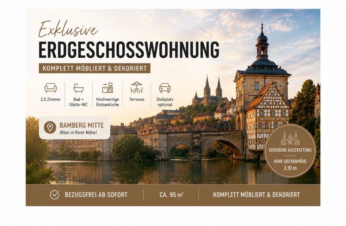 Möblierte 2,5 Zi.-Wohnung m. EBK u. Terrasse, 96050 Bamberg (Bamberg)